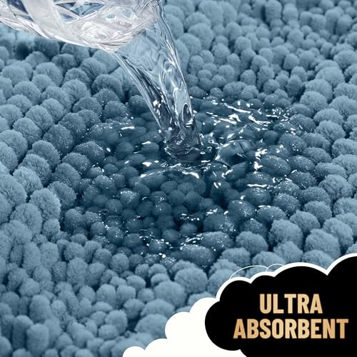 OLANLY Thick Large Bathroom Rugs 40x24, Soft Chenille Bath Rugs, Airy Blue - color: Airy Blue, size: 40" X 24"
