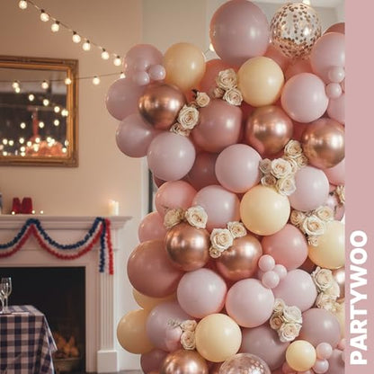 PartyWoo Dusty Pink Balloons 66pcs 12 Inch Blush Pink Gold White Balloons - color: Pink-3320