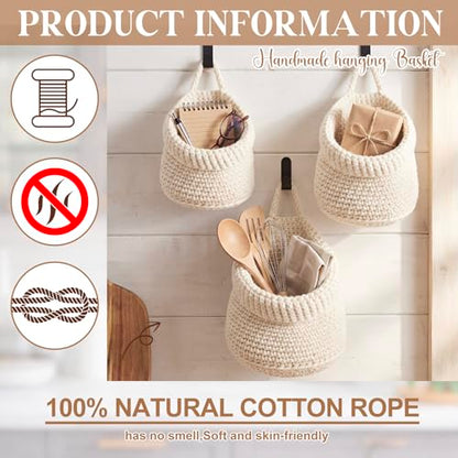 Honeydak 3 Hanging Baskets, Cream, Wide Bucket Basket - color: Cream, style: Wide Bucket Basket