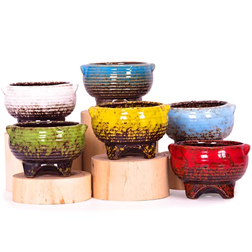 Succulent Pots, 4 Inch Small Plant Pots with Drainage Tray Set of 6 - color: Colorful - 4 Inch