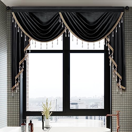 ELKCA Luxury Black Velvet Curtain Valances for Living Room with Beads(59inch,1 Panel) - color: Black, size: 59"W x 43"L (Pack of 1)