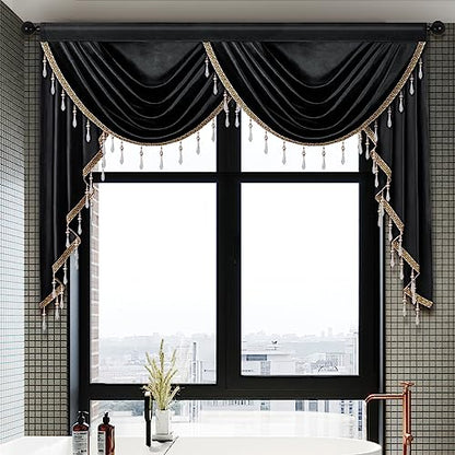 ELKCA Luxury Black Velvet Curtain Valances for Living Room with Beads(59inch,1 Panel) - color: Black, size: 59"W x 43"L (Pack of 1)