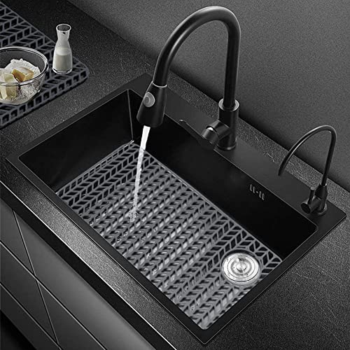 AWOKE Sink Protectors for Kitchen Sink,Kitchen Sink Protector Mat - 28.6" x 14.5" Heat-Resistant Silicone Folding Non-Slip Mat for Stainless Steel Sink with Right Drain (Grey) - size: 28.6 x 14.5 inches