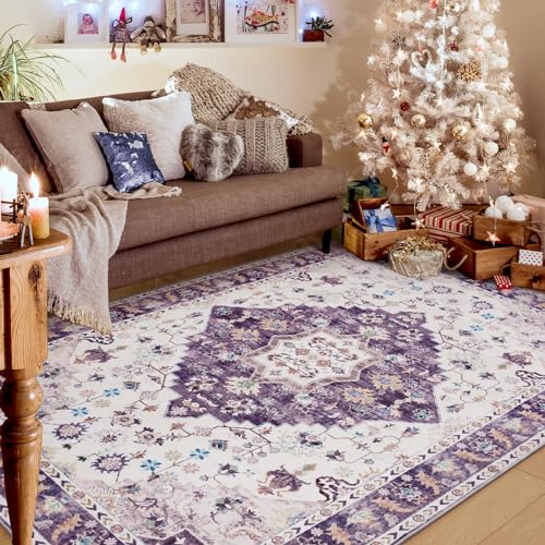 Amearea Vintage Design Area Rugs for Living Room, 4x6 Purple Bedroom Rug - color: Purple, size: 4' X 6' (Rectangular)