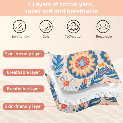 Boho Throw Blanket for Couch Bed, 100% Cotton Soft Rustic Quilt with Tassel 80''x 90'', Super Soft Bohemian Decor Reversible Sofa Bed Chair Blanket Cover for All Seasons(Floral Bird)
