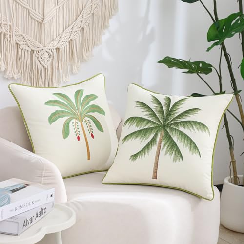 Embroidered Throw Pillow Covers 18x18 Pack of 2 Sage Green Palm Tree - color: Sage Green Palm Tree