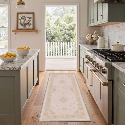 GENIMO 2X5 Washable Runner Rug for Kitchen, Boho Medallion Non Slip - color: Cream Beige, size: 2' x 5' (Rectangular)