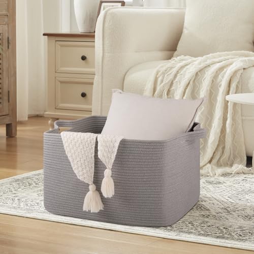 OIASKET 65L Extra Large Blanket Basket Living Room, 19.7"x15.8"x11.8" - color: Light Grey, size: 19.7"x15.8"x11.8"