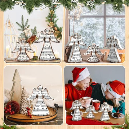 Redbaker 3 Pcs Christmas Wooden Angel Table Decor with Musical Carols - style: Angel