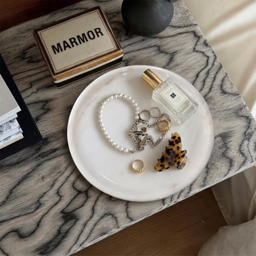 Marmor Natural Calacatta Marble Tray, Luxury Vanity Tray for Bathroom Counter, Perfume Organizer, Jewelry Tray, Candle Holder Decor, Kitchen Countertop Organizer, Elegant Home Decorative Tray Gift - color: Calacatta Gold Marble Round Plate