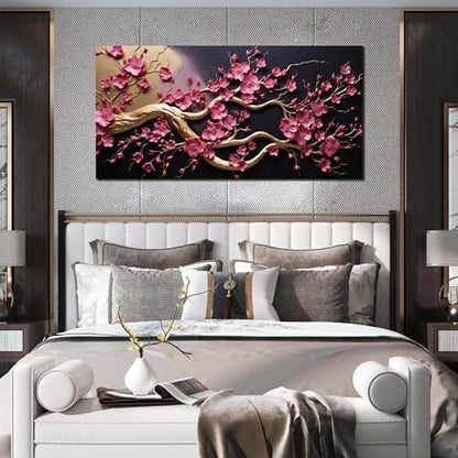 Ouzzlie Plum Blossom Wall Art Pink Art for Office - color: pink, size: 48"L x 24"W