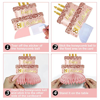 Turypaty Pink Rose Gold 80th Birthday Honeycomb Centerpieces Decorations for Women, 9Pcs Happy 80th Birthday Table Centerpieces Party Supplies, Eightieth Year Old Birthday Table Toppers Decor - style: Pink Rose Gold 80th