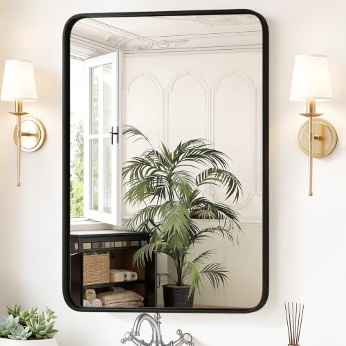 Sweetcrispy Bathroom Wall Mirror, 40x30 Inch Mirror for Over Sink, Black - color: Black-rect, size: 40"L x 30"W