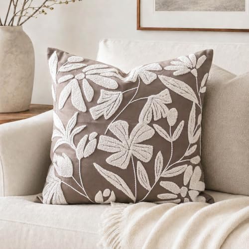 BlissBlush Decorative Throw Pillow Cover 20x20 Inch, Taupe Brown Floral Tufted Velvet Accent Pillow Case for Sofa Bed Living Room, Cover Only - color: Taupe, size: 20" x 20" (Pack of 1)