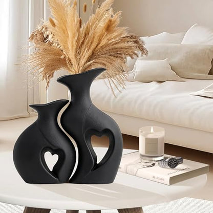 XL Black Snuggle Hollow Ceramic Flower Vase Home Decor Set of 2 - color: XL Black