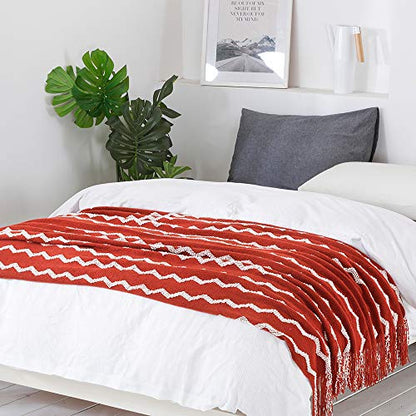 BOURINA Knitted Throw Blanket Boho Chenille Outdoor Blanket,Rust 50x60Inch - color: A-rust, size: 50"×60"