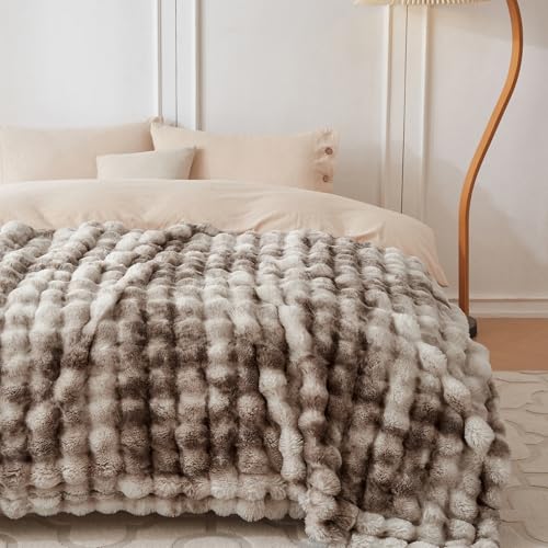 COOVA Soft Bubble Faux Fur Throw Blanket, 60"x80", Tie-dye Brown - color: Tie-dye Brown, size: 60“x80”