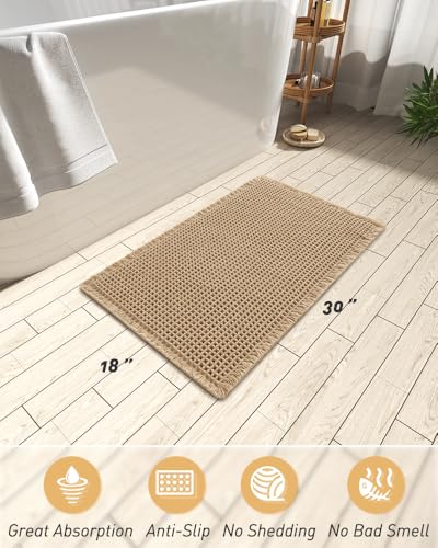 Upgraded Waffle Bath Mat Ultra Absorbent Non Slip Bathroom Mat, 18" x 30" - color: Brown, size: 18" x 30"