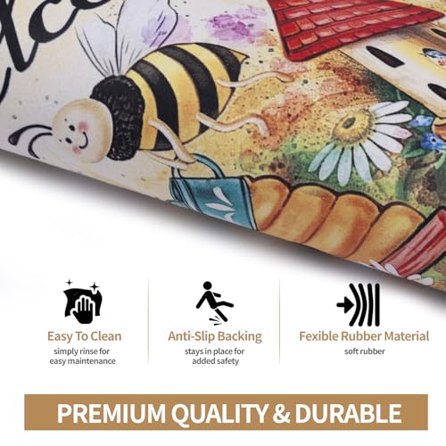 Welcome Mat 17x29 Non Slip Rubber Back Door Mat Outside Entrance - color: Bees
