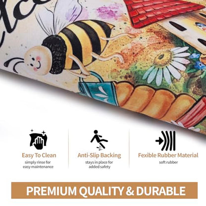 Welcome Mat 17x29 Non Slip Rubber Back Door Mat Outside Entrance - color: Bees