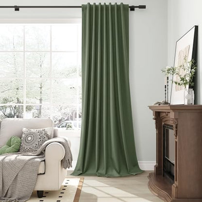 Guken Olive Green 100% Blackout Linen Curtains 94 Inches Long 2 Panels Back Tab Hook Belt Country Farmhouse Black Out Room Darkening Thermal Insulated Noise Reducing Curtain Living Room Bedroom 52x94 - color: Olive Green, size: 52"W x 94"L (Pack of 2)