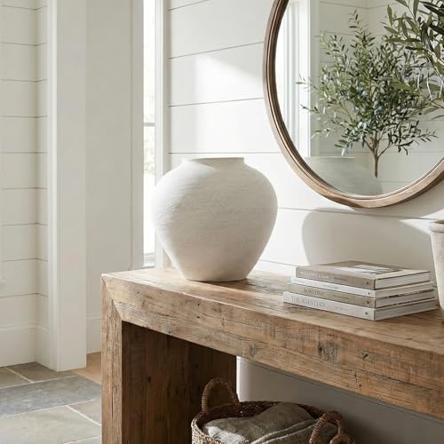 Large White Vase for Centerpieces - 11" Wide Textured Stone Look - color: White Large Brushed