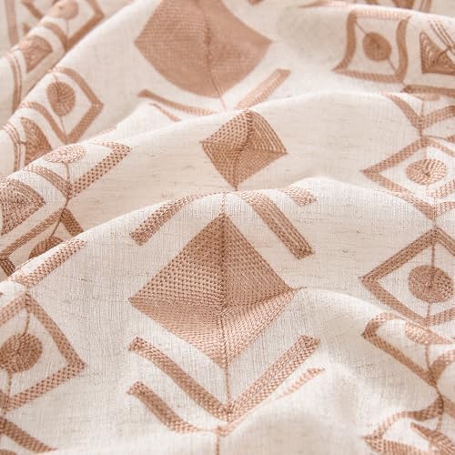 Beige Boho Curtains 63 Inches Long 2 Panels Neutral Linen Textured - color: Geometric-beige, size: 52"W x 63"L (Pack of 2)