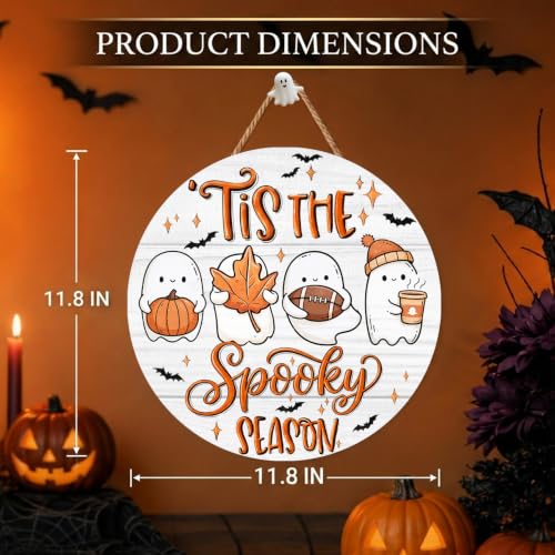 Halloween Decoration for Front Door, Funny Boo Wooden Hanging Sign - color: White-tis