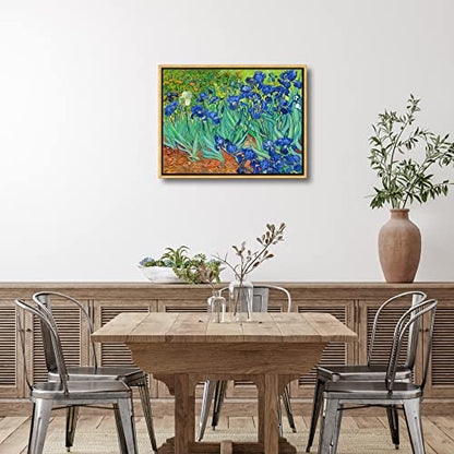 Wieco Art Framed Wall Art Canvas Prints Irises By Van Gogh Famous Flowers Oil Paintings Reproduction Abstract Canvas Prints for Home Living Room Decorations Bronze Gold Frame - size: 16"L x 12"W