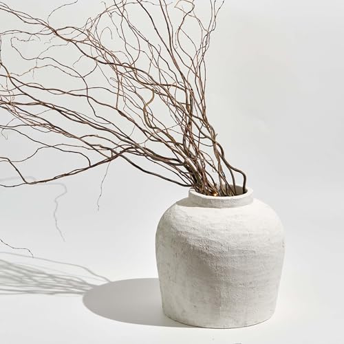 LB2 White Ceramic Large Vase, 11" Tall Zen Style, Terra Cotta Pitcher, Distressed Farmhouse Decor, Pottery Decorative Flower for Home Decor (B - White 11") - color: B - White 11"