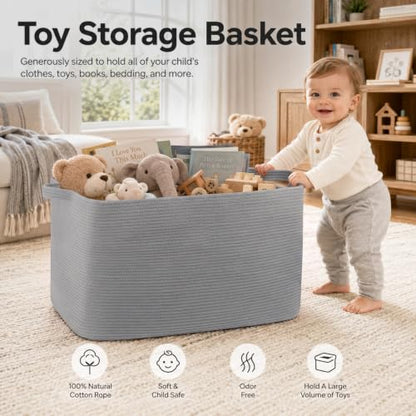 OIASKET 108L Extra Large Blanket Basket Living Room, 24.8" x 16.2" x 16.2" - color: Light Grey, size: 24.8" x 16.2" x 16.2"
