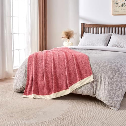 CozeCube Reversible Knitted Throw Blanket, Red White Melange 50"x60" - color: M-christmas Red, size: 50"x60"