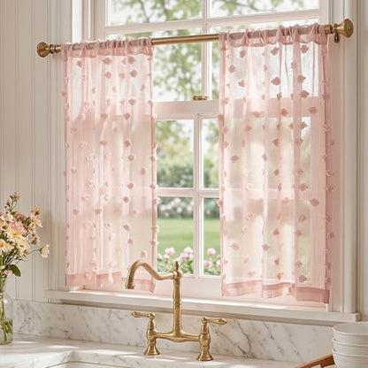 MYSKY HOME Pink Sheer Curtains 30 inch Length for Small Window,2 Panels - color: 1-dusty Pink, size: 26"W x 30"L (Pack of 2)