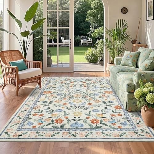 GarveeHome 4x6 Washable Floral Area Rug Low Pile Nursery Bedroom Green - color: Green, size: 4' x 6' (Rectangular)