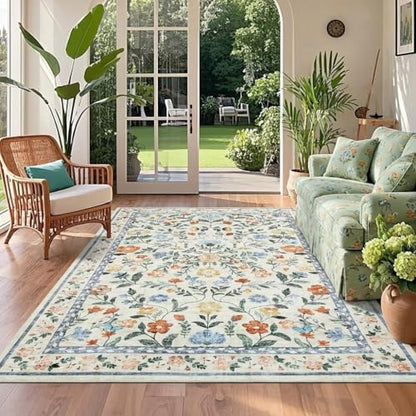 GarveeHome 4x6 Washable Floral Area Rug Low Pile Nursery Bedroom Green - color: Green, size: 4' x 6' (Rectangular)