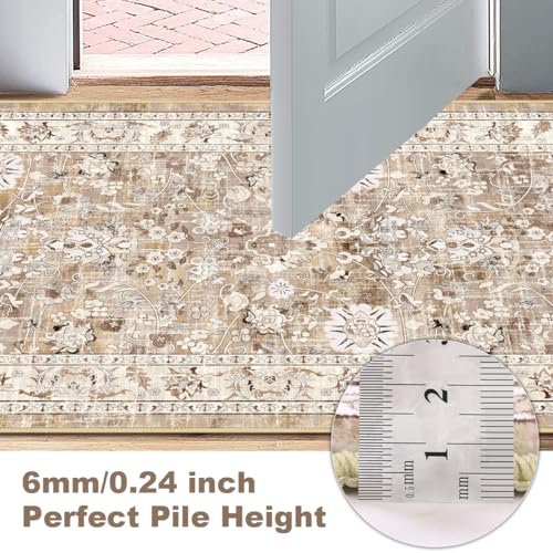 LOKHOM 2x10 Hallway Runnner Rug, Boho Non-Slip Washable Kitchen Rugs, Beige - color: Beige Brown, size: 2' x 10' (Runner)