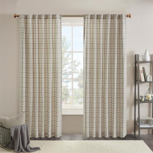 Madison Park Plaid Curtain Thermal Insulated, 1 Panel, 50x84 Natural - color: Rod Pocket & Back Tab, Natural, size: 50"W x 84"L (Pack of 1)