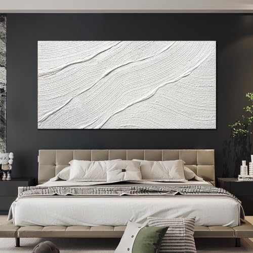 Tarfupth Large Abstract Canvas Wall Art for Living Room White Minimalist Textured Painting Hand Painted Modern Neutral Artwork for Bedroom Office Decor 39"x79" - color: white, size: 39"L x 79"W