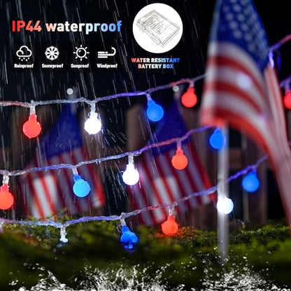 JMEXSUSS 33ft 100 LED Red White and Blue Lights Battery Operated - color: Red White Blue, size: 100 LED Battery