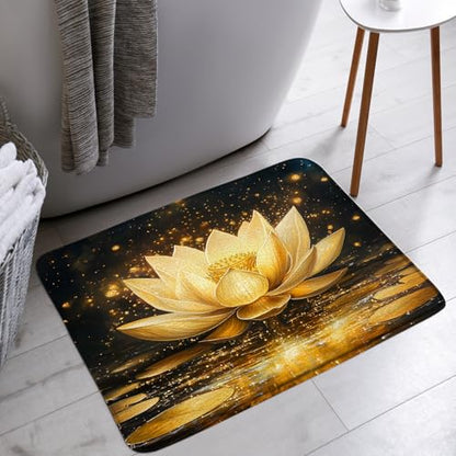 AMFD Lotus Bath Mat Black Gold Flower Spa Zen Calming Artistic Floral Bathroom Bathtub Floor Rugs Doormat Toilet Decor,16 x 47 in - size: 16x47 Inch