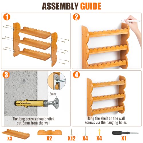 3-Tier Wood Wall Shelf, Scalloped Floating Shelves Storage Rack