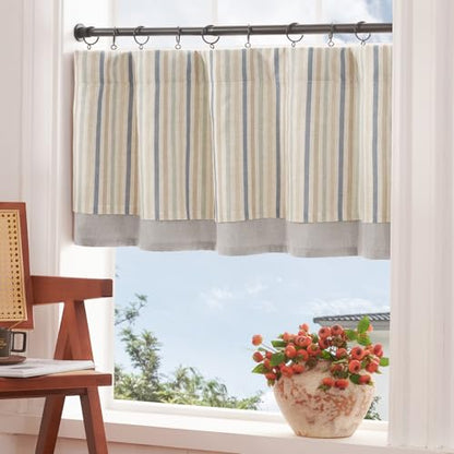 jinchan Stripe Linen Kitchen Valance Curtain, 50x18, 1 Panel, Multi Blue - color: Boxter Striped | Multi Blue on Linen, size: 50"W x 18"L (Pack of 1)