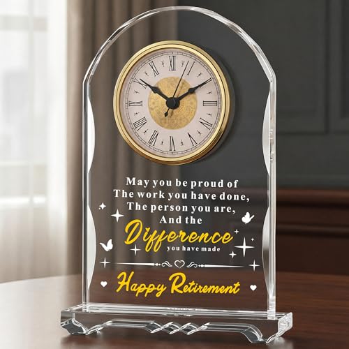 2026 Retirement Gifts for Women Men Crystal Clock, Going Away Gifts for Coworker Best Congratulations Retired Gifts Boss Leaving Present for Teacher Friend - color: Happy Retirement