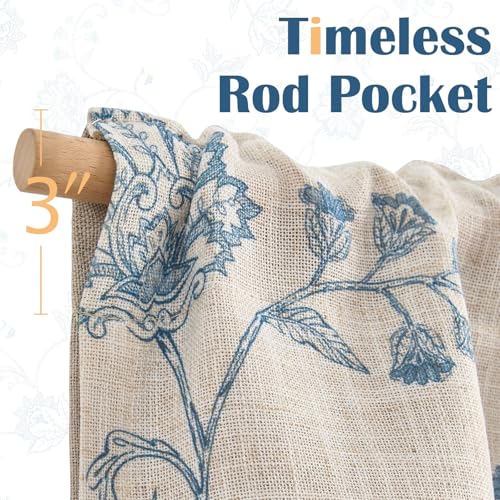 jinchan Linen Floral Valance Farmhouse 18 Inch 1 Panel Blue on Linen - color: Floral Blue on Linen