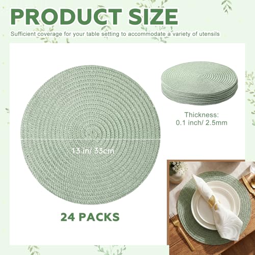 24 Pcs 13 in Round Woven Placemats Boho Charger,Sage Green,Classic - color: Sage Green, style: Classic