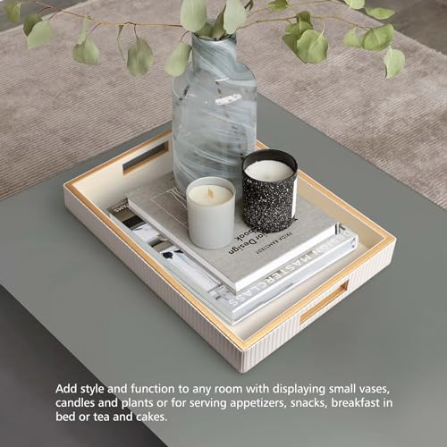 SANZIE Leather Tray Desktop Storage Organizer, Rectangle Valet Tray, White - color: White Holder