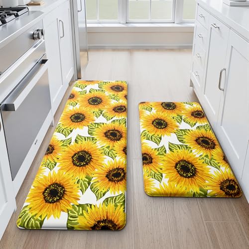 MAYHMYO Sunflower Kitchen Decor Mat Set, 2PC Kitchen Mats, Anti Fatigue - color: Sunflower