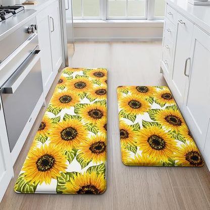 MAYHMYO Sunflower Kitchen Decor Mat Set, 2PC Kitchen Mats, Anti Fatigue - color: Sunflower
