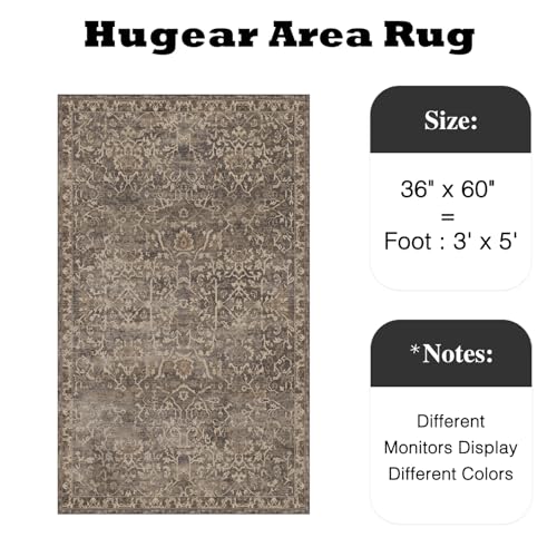 HUGEAR 3x5 Brown Vintage Floral Washable Area Rug for Entryway - color: Brown & Black, size: 3' x 5' (Rectangular)
