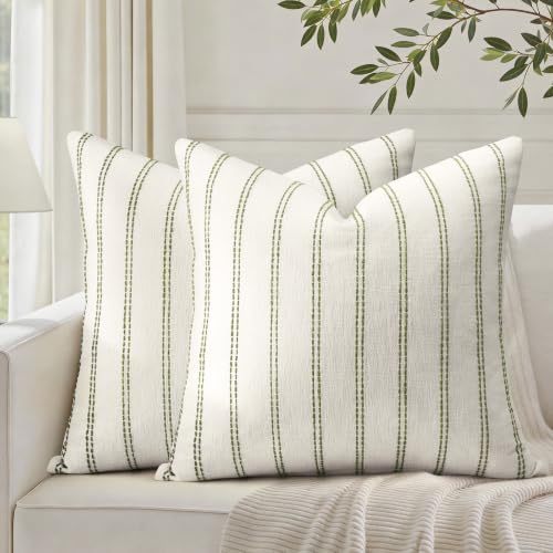 HOMEIDEAS Decorative Sage Green Throw Pillow Covers 20x20 Set of 2 - color: Sage Green Striped, size: 20" x 20" (Pack of 2)